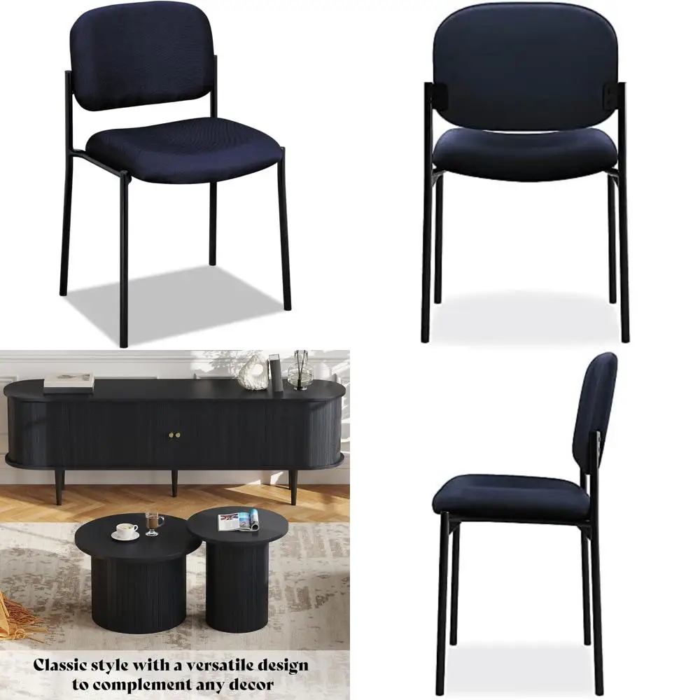 

Штабелируемый гостевой стул без подлокотников из темно-синей ткани для конференц-зала и зонов ожидания