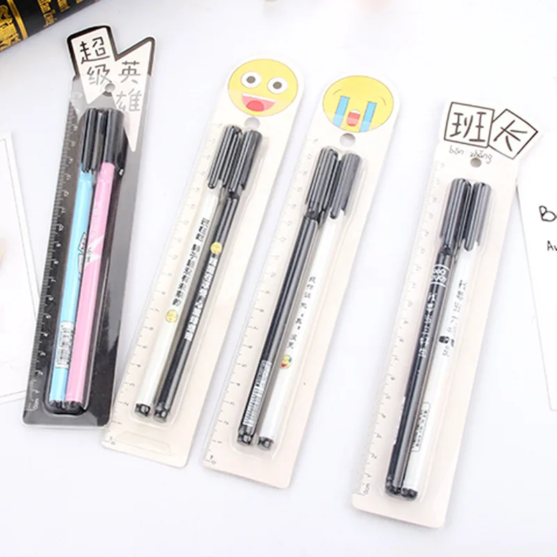 24 Pcs (12 Set) Creative Text Gel Pens Set Black Signature Student School Cute Stationery Pen