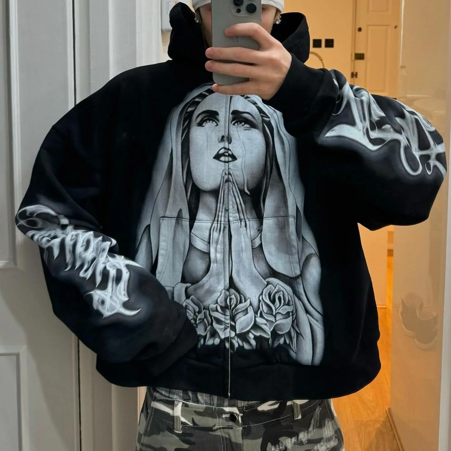 Y2k Round Neck Long Sleeved Hoodie Streetwear Oversized Hip-Hop Vintage Punk Printing Sweatshirt Winter Fall School Oot Outfit