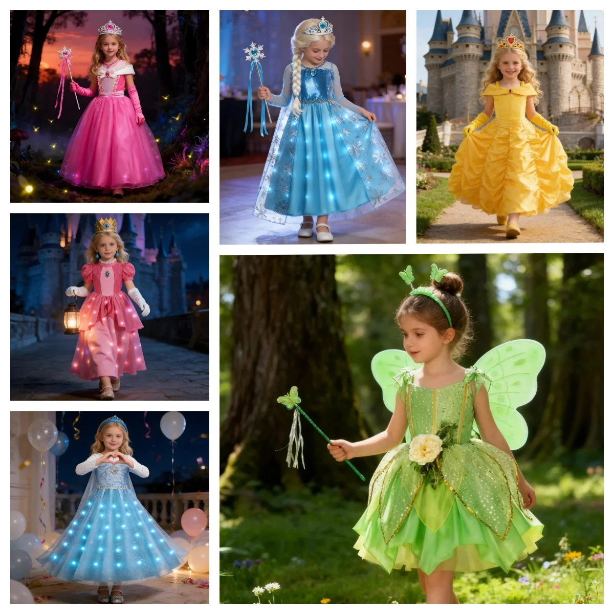 

Kids Princess Costume Girls Sleeping Beauty Tinkerbell Fairy Elsa Dresses Cosplay Snow White Aurora Moana Belle Party Outfits