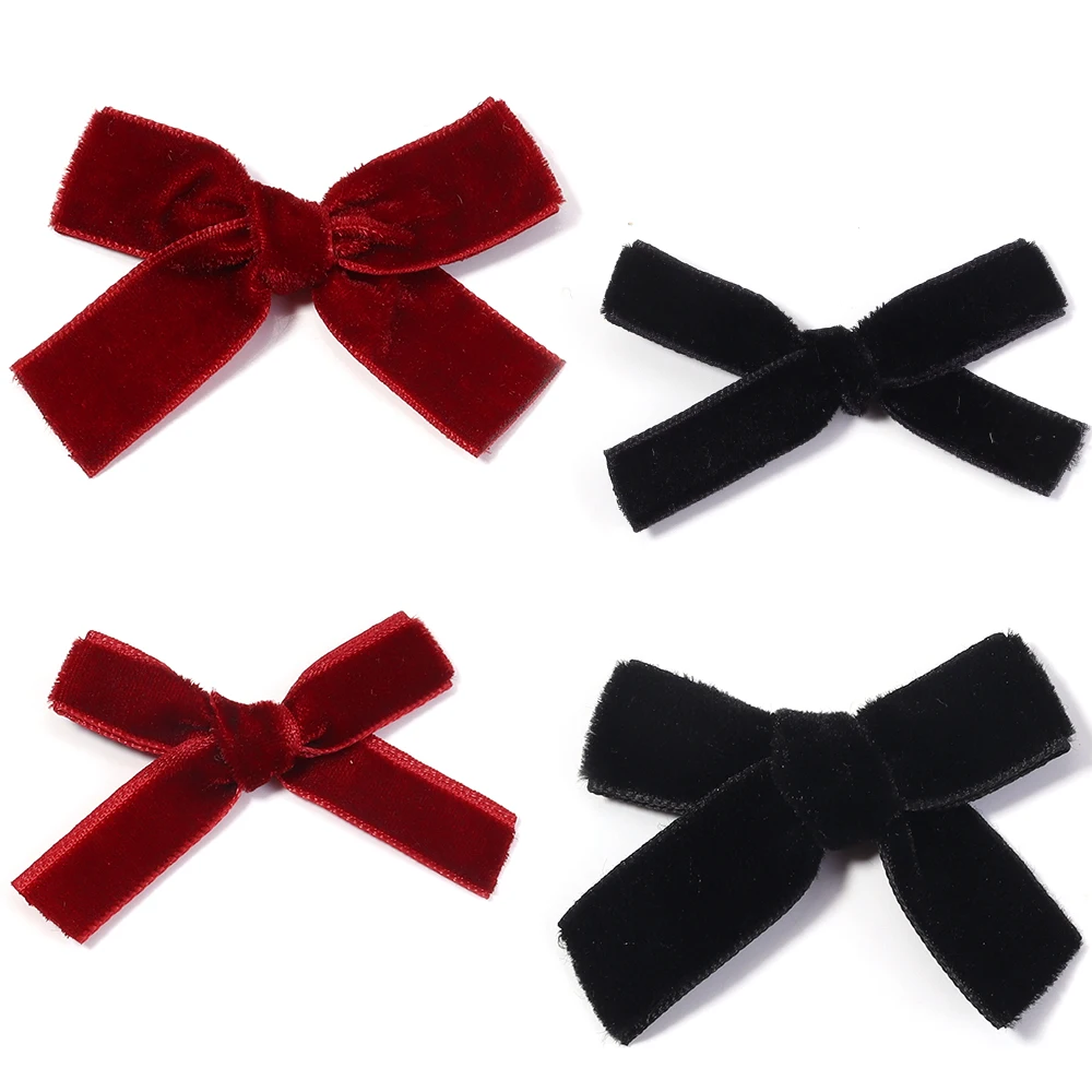 

10Pcs/Lot Red Single Sided Velvet Ribbon Bows For Christmas Decorations DIY Handmade Sewing Crafts Clothes Headwear Accessories