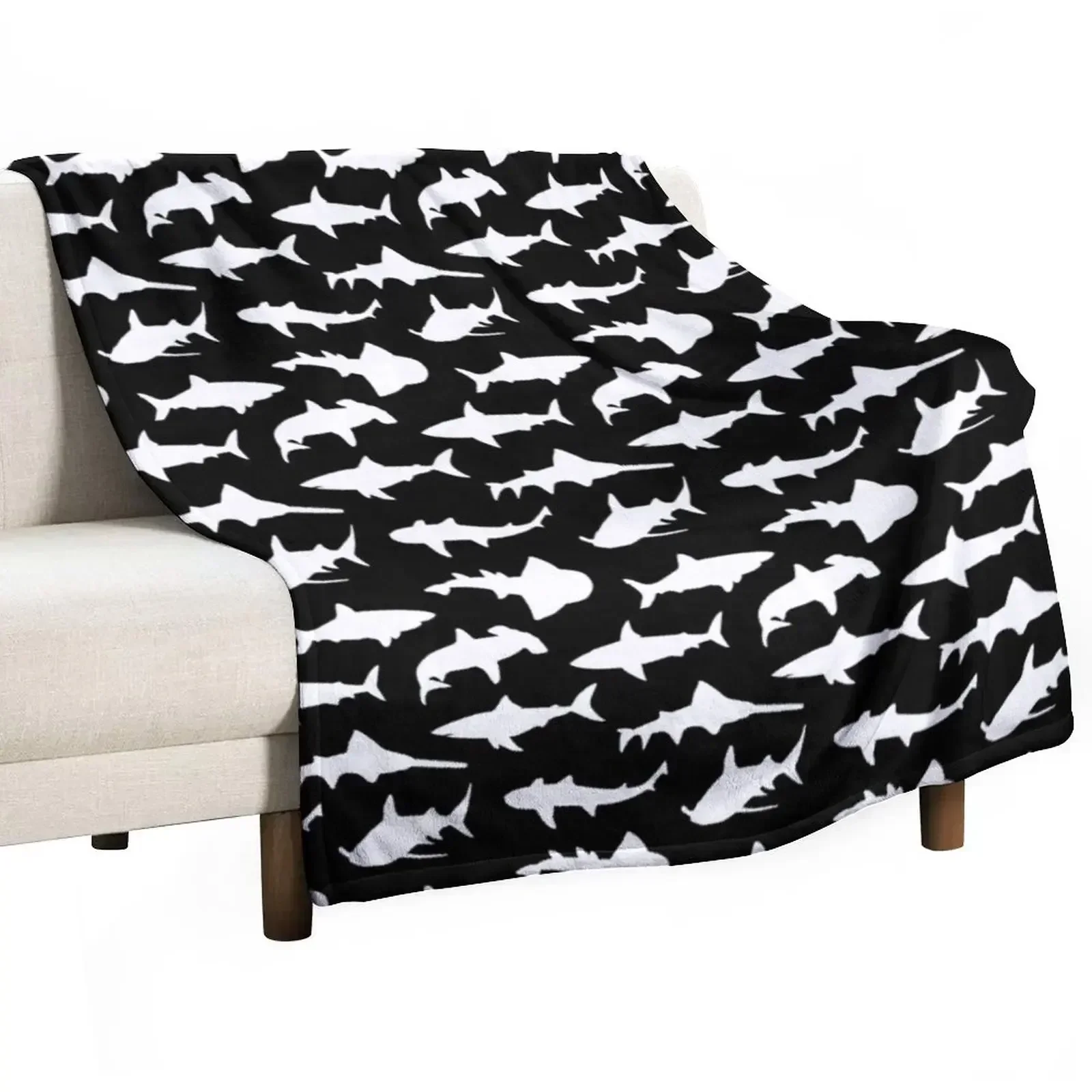 Sharks on Black Throw Blanket halloween Decorative Sofas For Decorative Sofa christmas gifts Designers for sofa Blankets