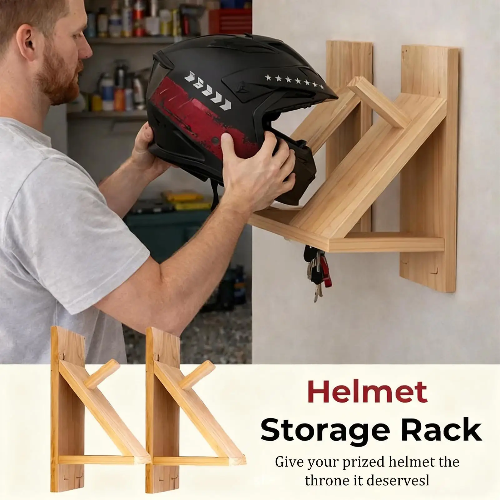 

Helmet Hanger Wall Mount Wooden Gear Storage Stand Motorcycle Gear Hanger For Garage Living Room Home Workshop Basement