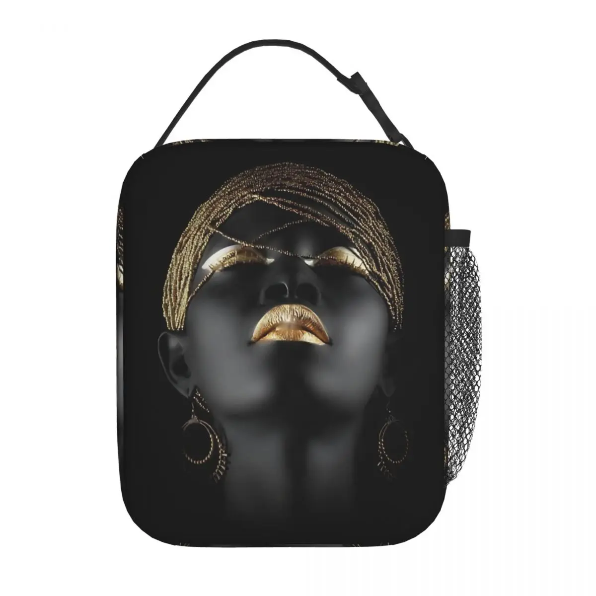 african-queen-bolsa-termica-isolada-para-almoco-arte-africana-preta-e-dourada-recipiente-para-refeicao-sacola-portatil-caixa-de-armazenamento-de-alimentos