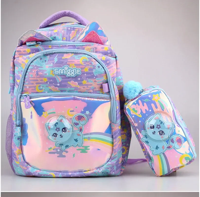 2024 Australian Smiggle Kawaii Blue Space Cat Student Backpack Crossbody Backpack Lunch Bag Pencil Box Card Bag Student Gift