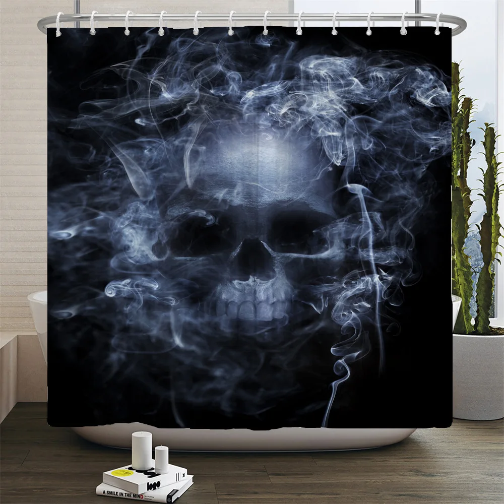 Black skull print shower curtain Halloween holiday bathroom decoration toilet 4-piece floor mat Shower curtain set