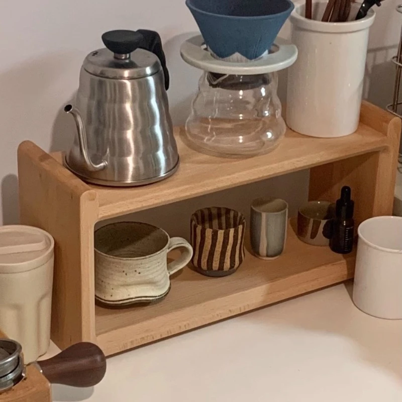 

Двухуровневый подстаканник из орехового дерева, настольный органайзер, многофункциональная подставка для специй для кухонной стойки, витрина для хранения кружек и чашек