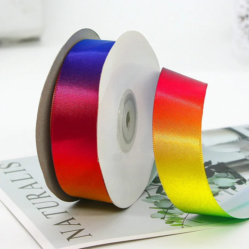 25 Yards/Rolle Farbverlauf Regenbogen Satinbänder 10/15/20/25/40/50 MM für Hochzeit Geburtstag Party handgemachte Geschenk DIY Verpackung liefert