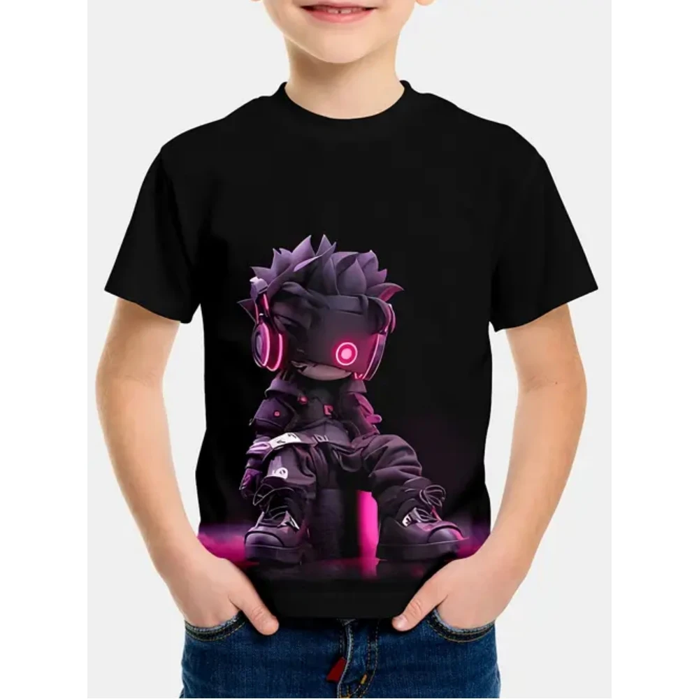 

Children's Boy's Clothing Cool Tech Cartoon Characters 3D Print Graphic T Shirts Outdoor Casual Short Sleeves T-Shirts for Boys
