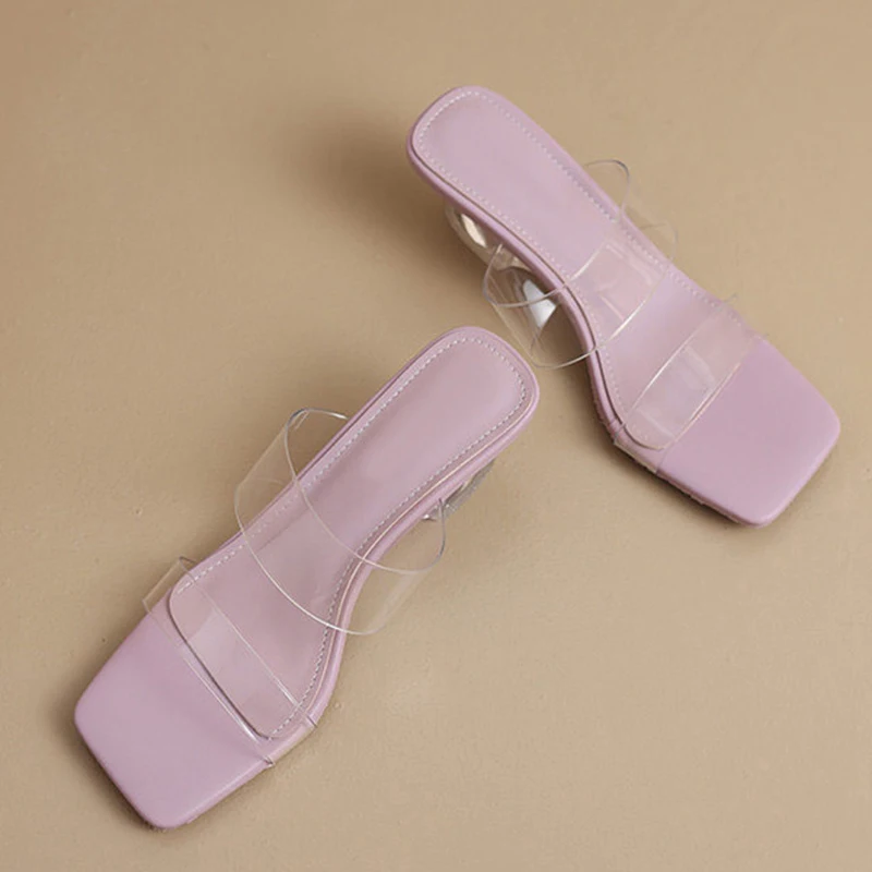 Liyke PVC Transparent Slippers Women Summer Fashion Square Toe Slides Shoes Strange Clear Wedge Heels Beach Sandals Female Mules view 3