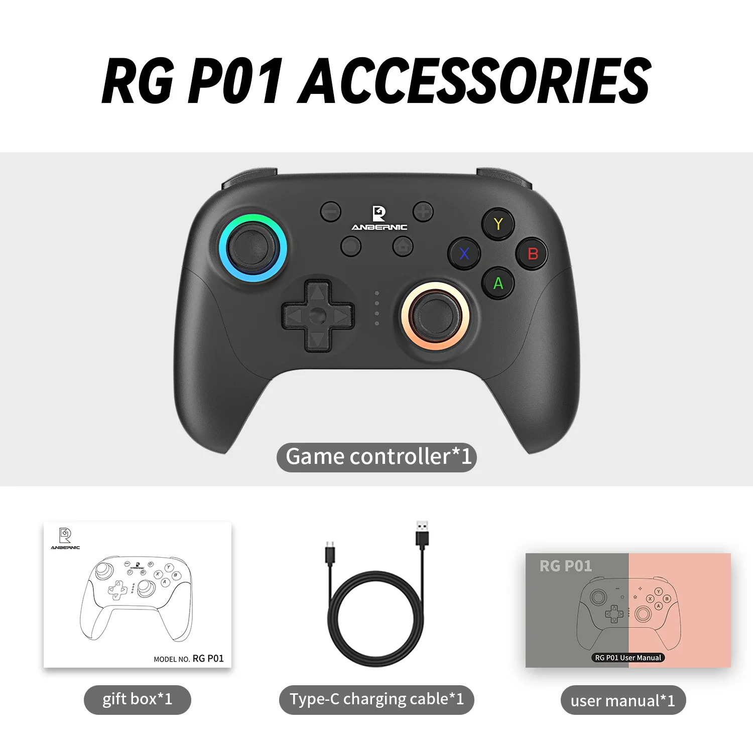 ANBERNIC RG P01 RGP01 Gamepad Bedrade Draadloze RGB Hall Effect Joystick XBOX Bluetooth Game Controller Voor PC Android IOS PC