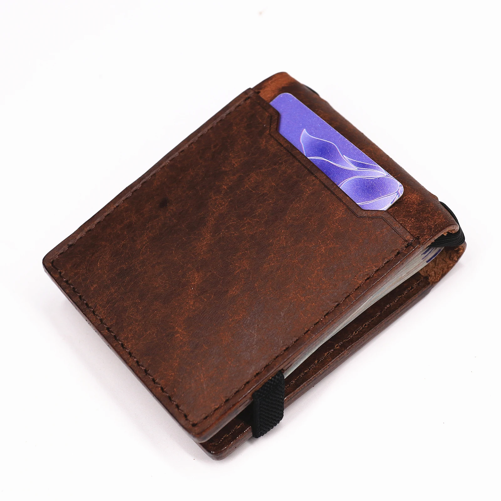 100 % echtes Leder, Geldbörse mit Magnetverschluss, schlanke Bifold-Geldbörse für Herren, Geldscheinklammer-Organizer mit Kartenhalter. – Detail 13