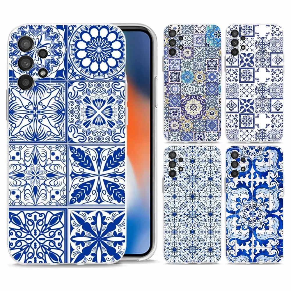 

Chinese blue white porcelain Art Phone Case For Samsung Galaxy A71,70,52,40,51,31,A50,21S,30S,Note20ultra Transparent Cover