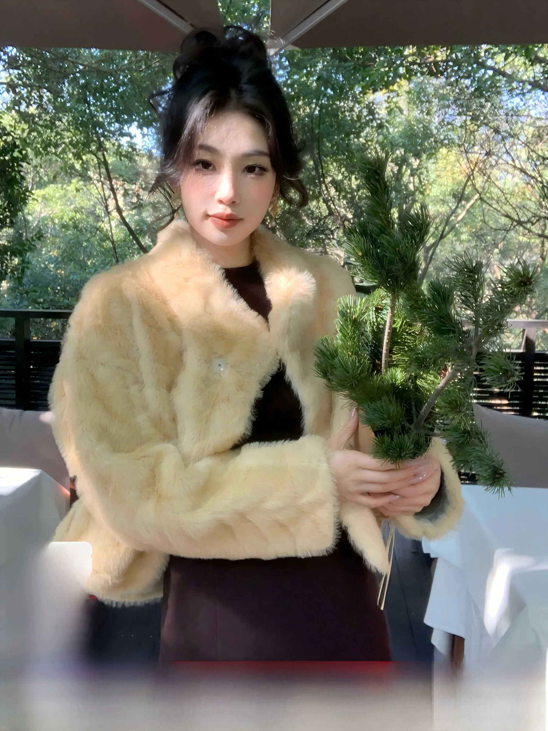 

SYT Retro Ladylike ort Plu Fur Jaet Women's Faionable Versatile Warm Outerwear Autumn Winter Sli Commute Sle