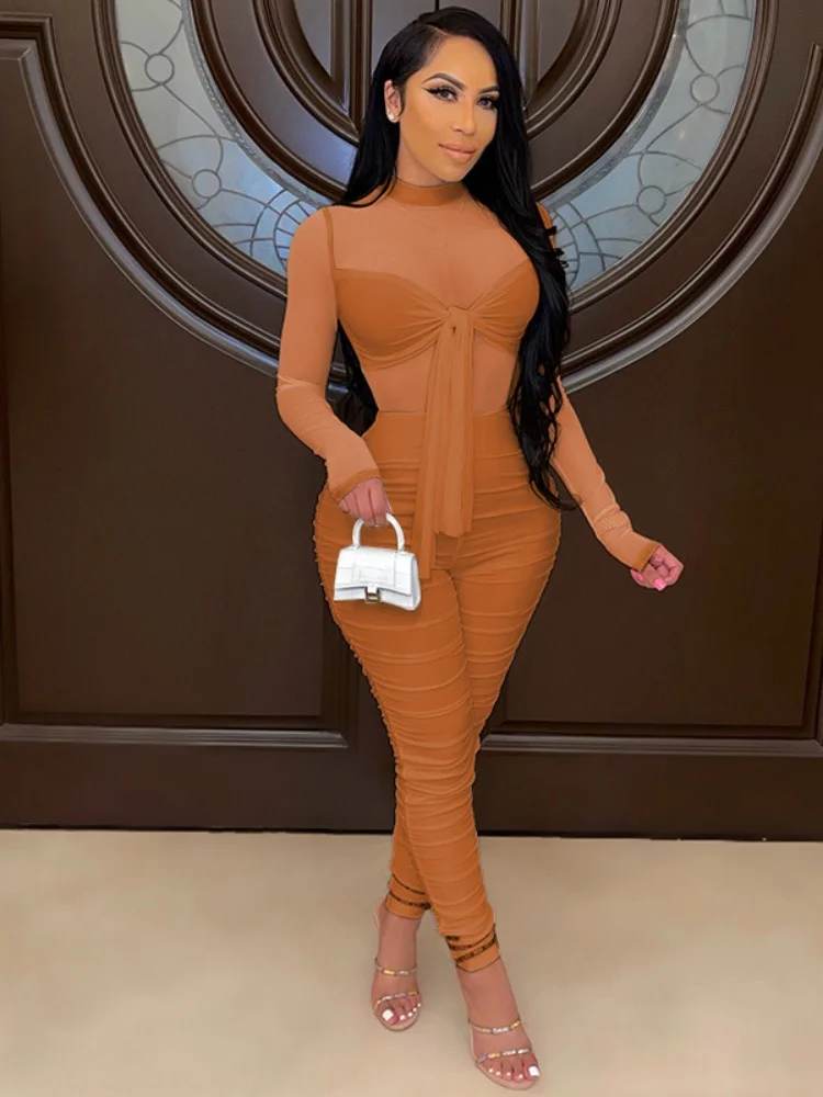 

Three Sisters 2025 Women's Long Sleeve Solid Tight Bodysuit Sexy Mesh Commuter Bodysuit Female Personality Street Wholesale