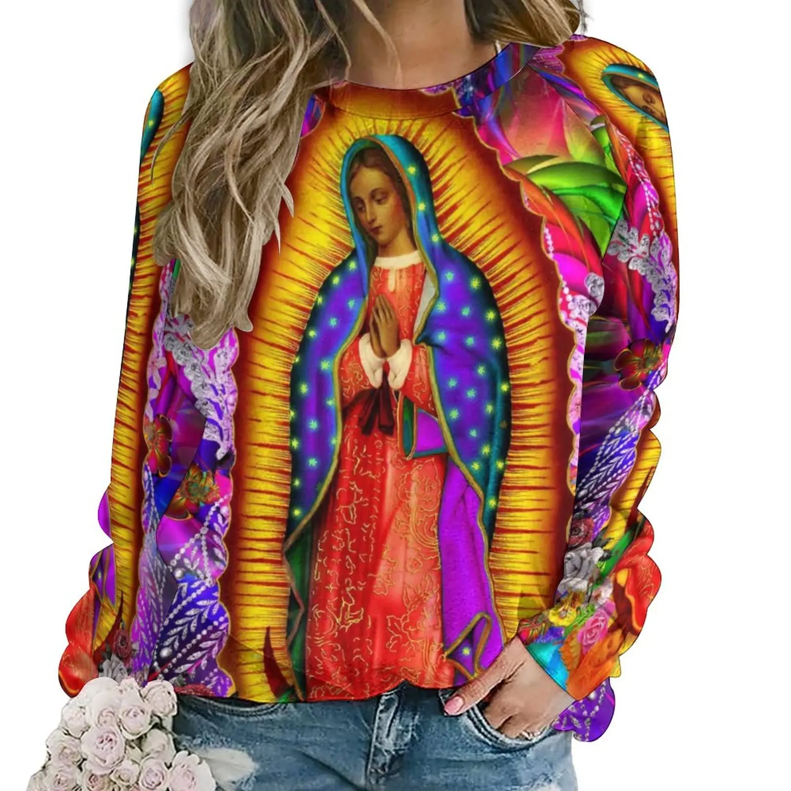 Virgin Mary Hoodies Our Lady of Guadalupe 3D Print Sweatshirts Women Y2k Hoodie Streetwear Oversized Pullovers Woman Clothing