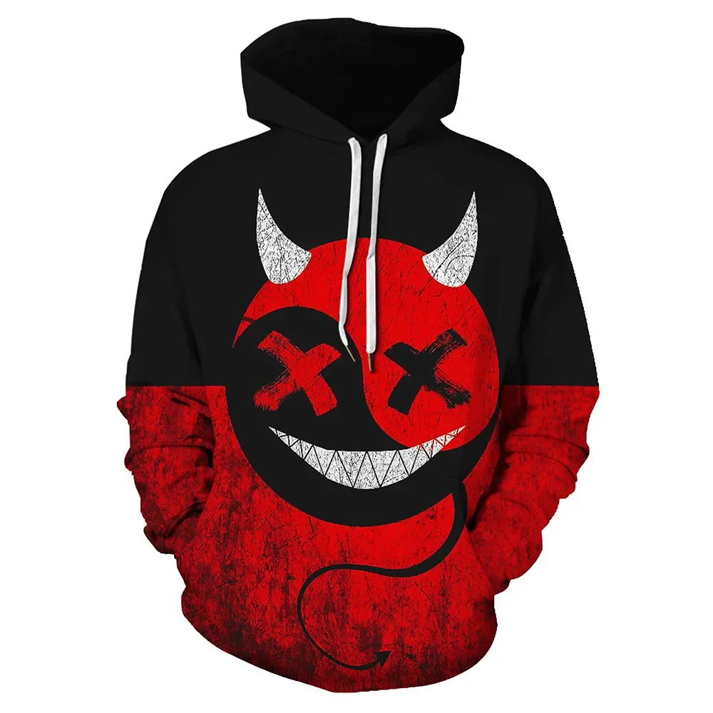 Men\'s Hooded Sweatshirt Cartoon Demon Print Long Sleeved Street Outdoor Hoodie Pullover Clothing Fashion Tops Hooded
