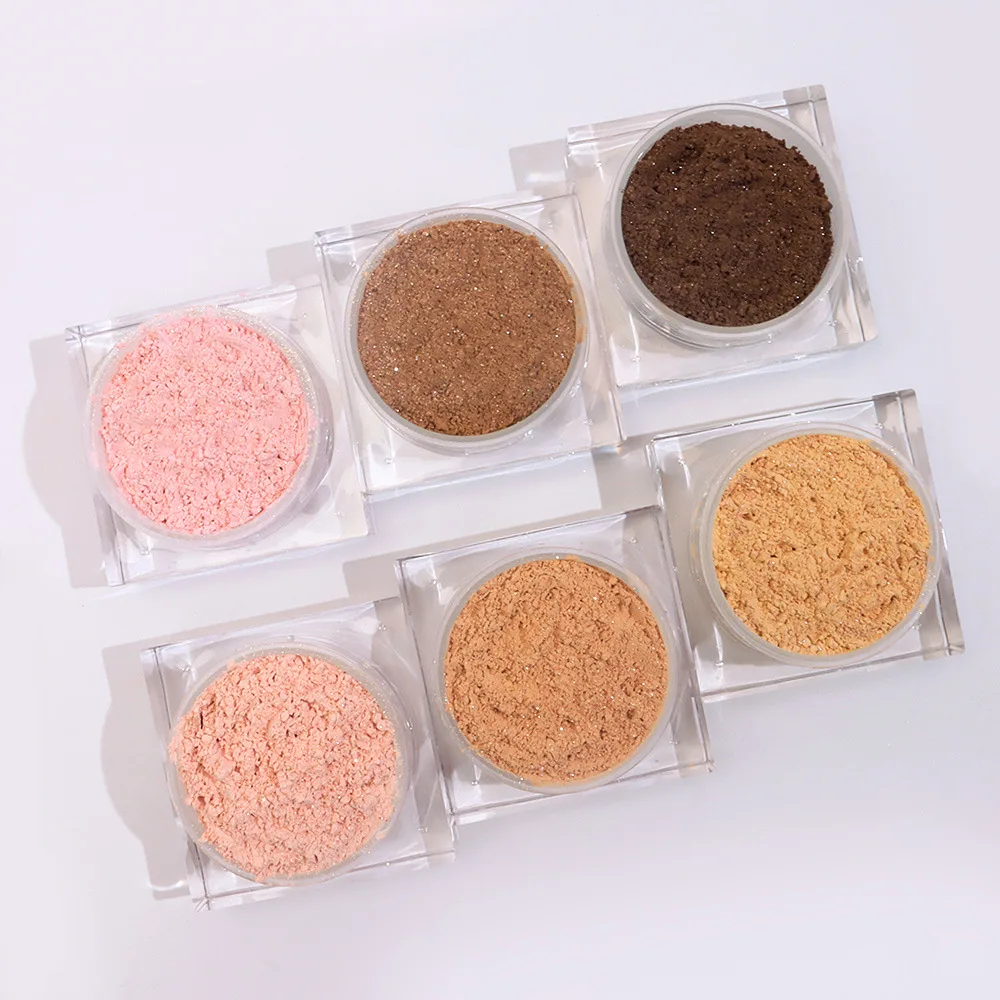 Private Label Makeup Loose Shimmer Powder Waterproof Oil Control Pink Dark Tan Setting Powder Vegan Cosmetics Wholesale 30pcs