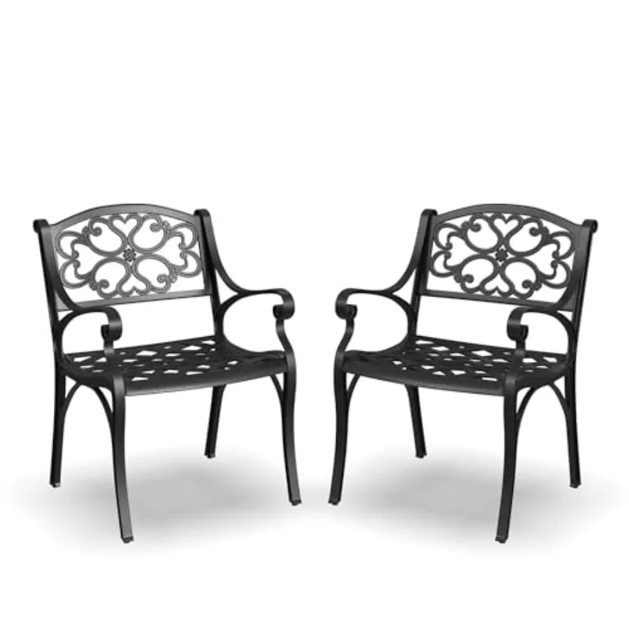 

Комплект из 2 садовых стульев Sanibel Black из литого алюминия для улицы, с подлокотниками и спинкой