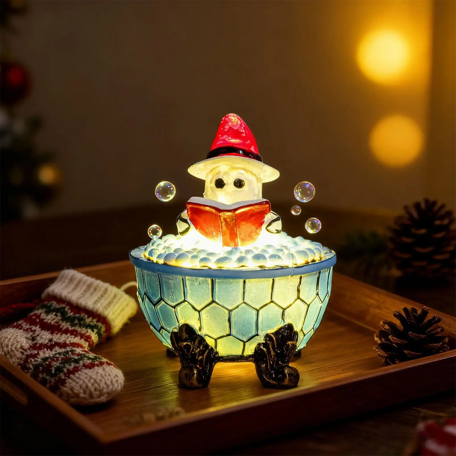 Bathtub Ghost Reading Book Decoration Figurine Lamp Cute Ghost Reading Lamp Ghost Nightlight Ghost Bubble Bath Lamp Spooky Light
