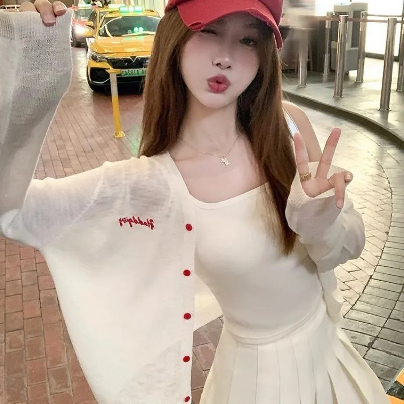 White Lightweight Sun-protective Cardigan Women Summer Sun-protective Outerwear Cover-up Short Jacket Long-sleeve Top Clothes