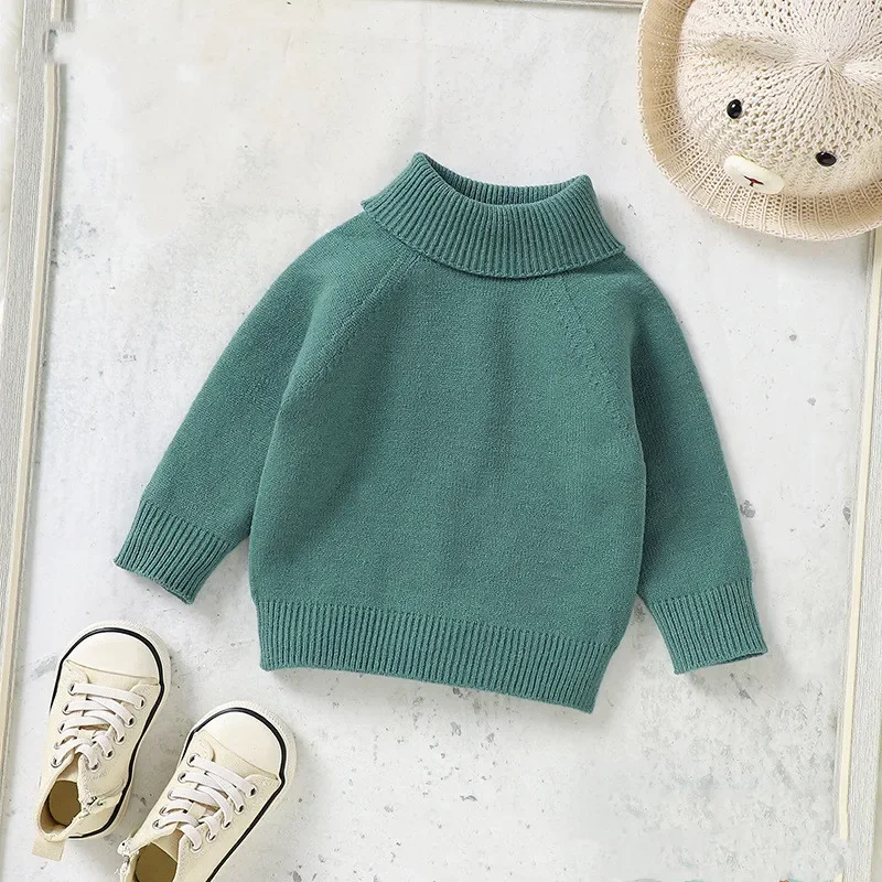 2024 New Boys Girls Turtleneck Sweater Knitted Autumn Winter Warm Children Clothes Solid Knit Pullovers Soft Sweaters Tops Shirt