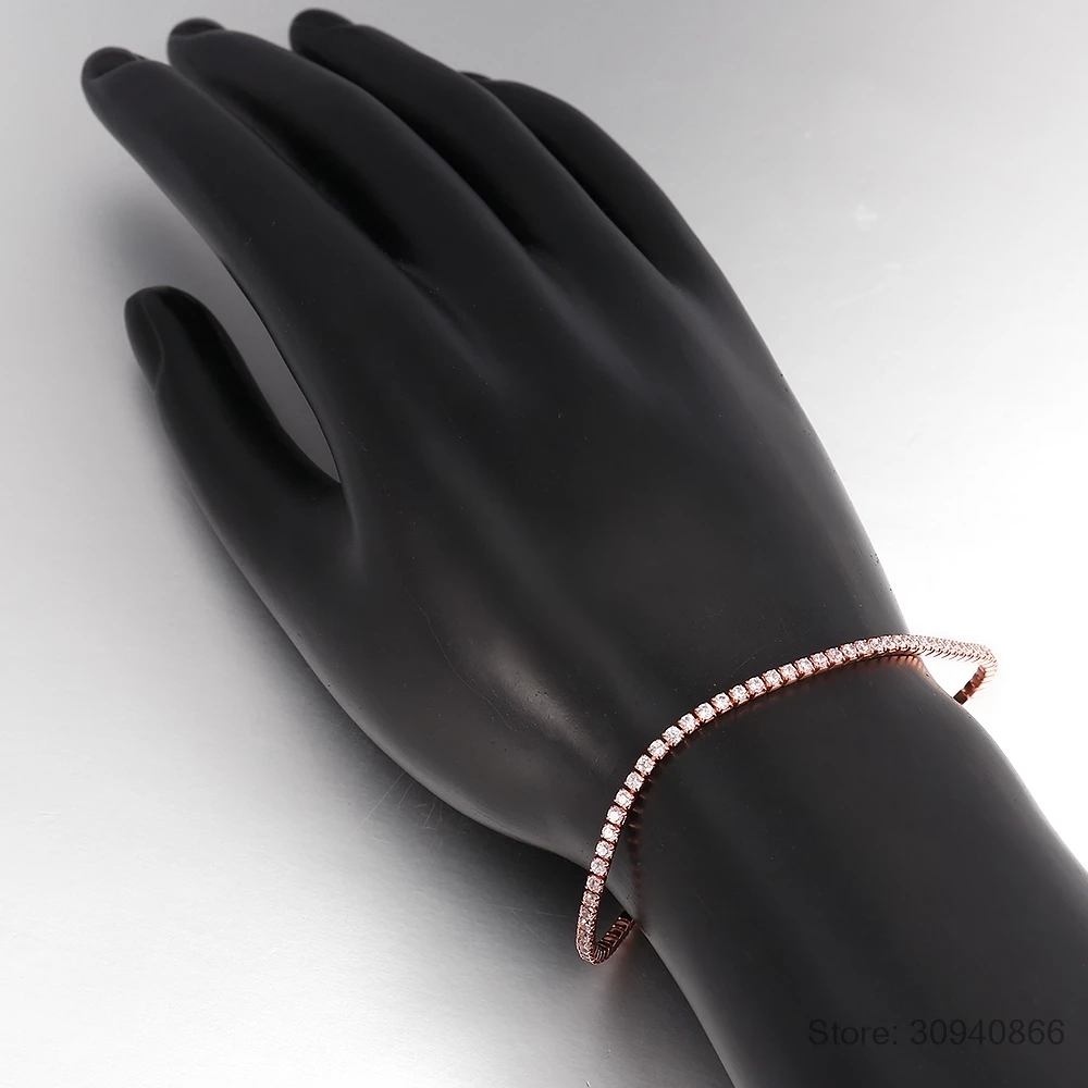 Pulsera de tenis de moissanita de 2 mm para mujer y hombre, cadena estilo hip hop, plata de ley 925, chapada en oro blanco de 18k, joyería de piedras preciosas
