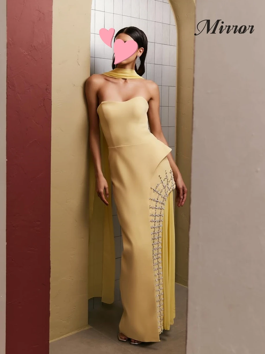 

Элегантное винтажное зеркальное платье с желтыми кристаллами и шифоновыми бусинами, стильное, на заказ, для торжественных мероприятий, выпускных вечеров и вечеринок