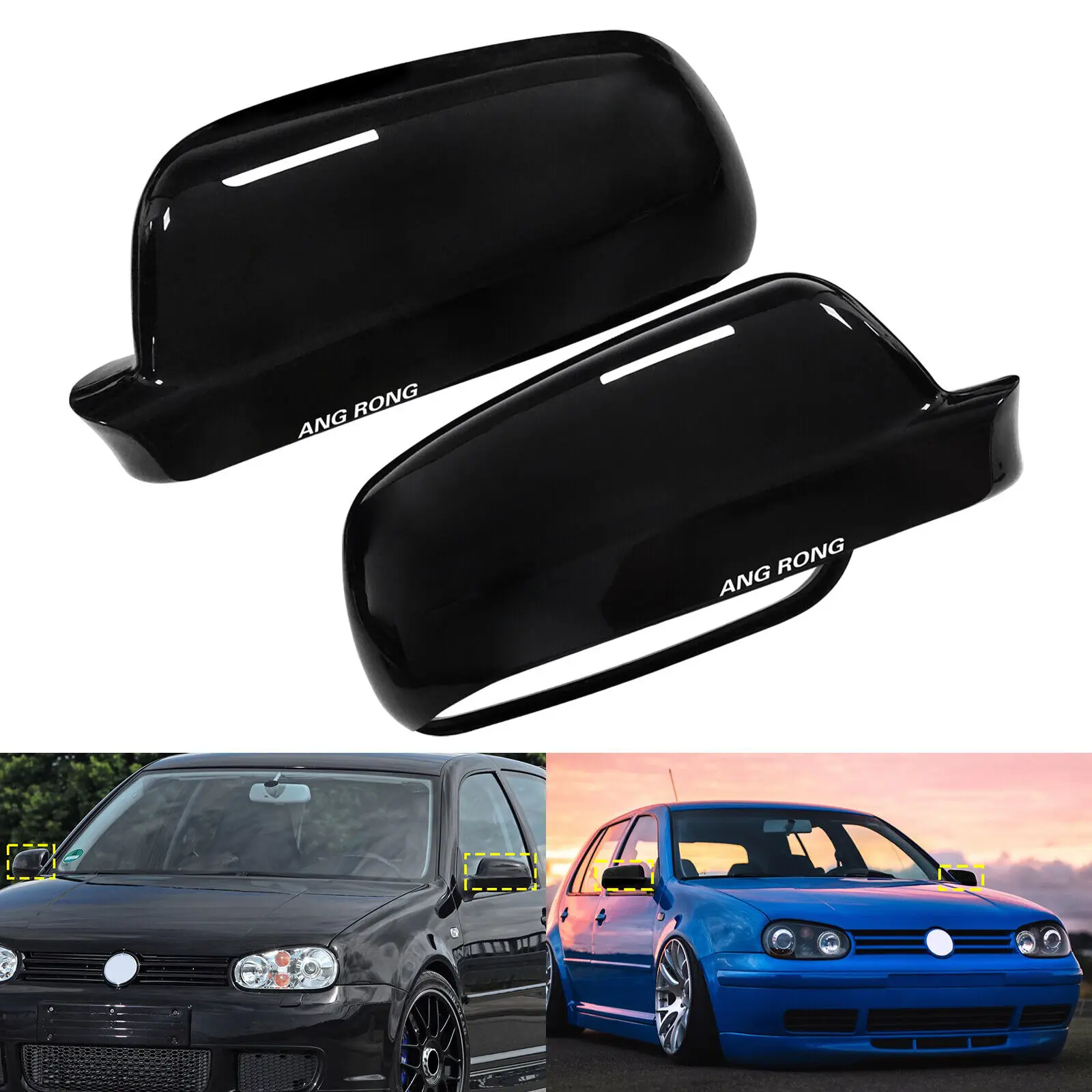 

For VW Golf MK4 1997-04 Gloss Black Wing Door Side Mirror Cover Caps Left+Right