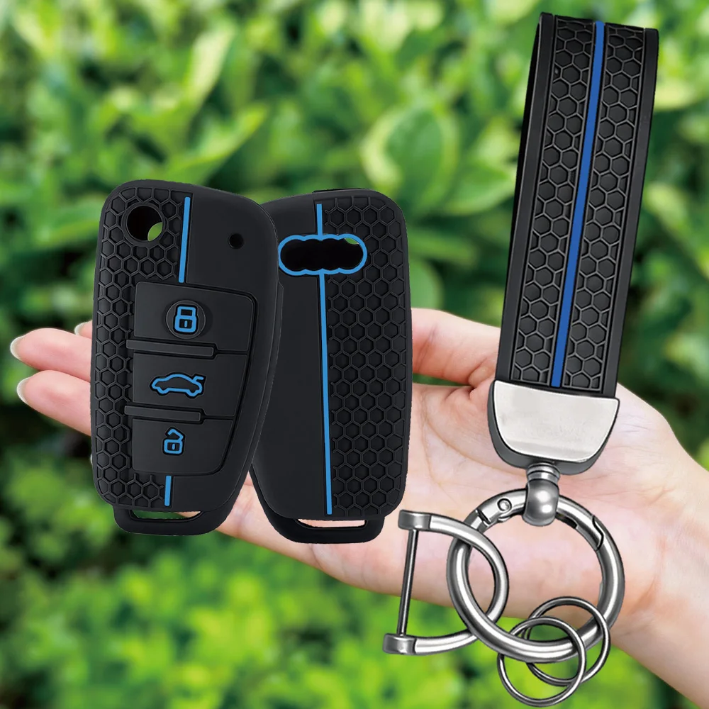 Keychain Silicone Key Case Cover Shell for Audi A4 B7 A6 C6 4f 8v A3 8p A1 A3 Accessories Auto Remote Key Holder 3 Button Jacket