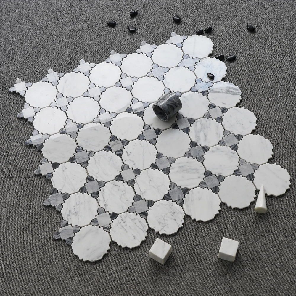natural marble Carrara white and light gray mixed marble mosaic Graphic design villa application parquet feature hotel villa