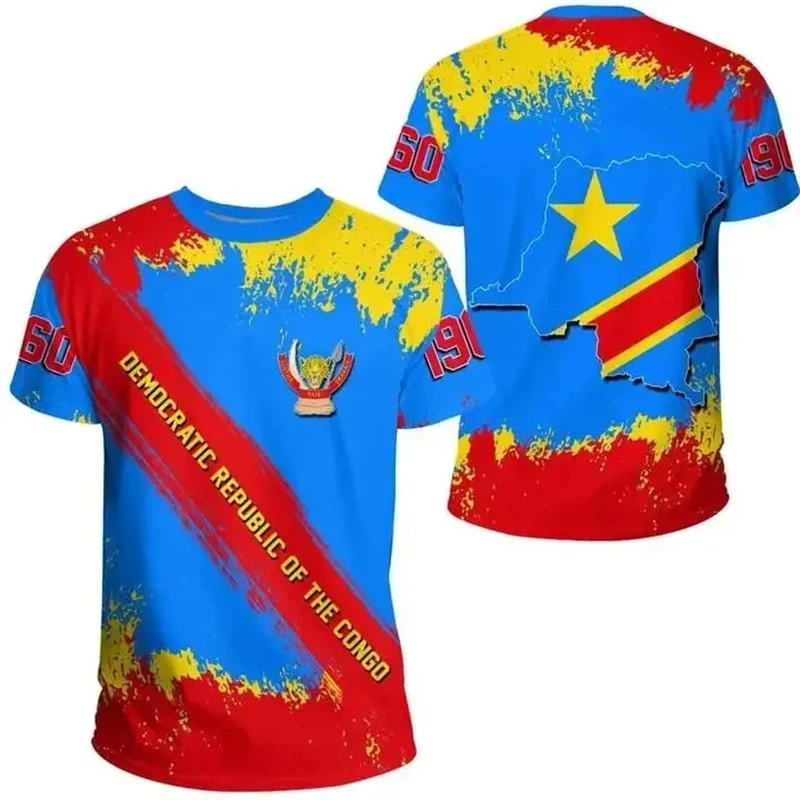 Democratic Republic Of Congo Country Flag 3D Graphic High Quality T Shirts Summer Casual Short Sleeve Round Neck Tshirt Clothes