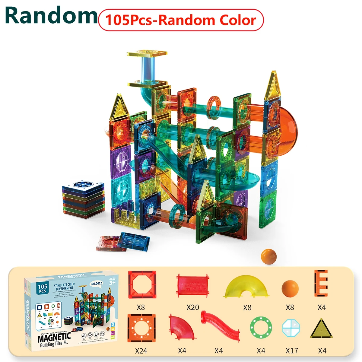 Magnetic Tiles Marble Run Toy 3D Clear STEM Educational Pipe Track Ball Building Blocks Kids 3+ Brain Development Kit image 3