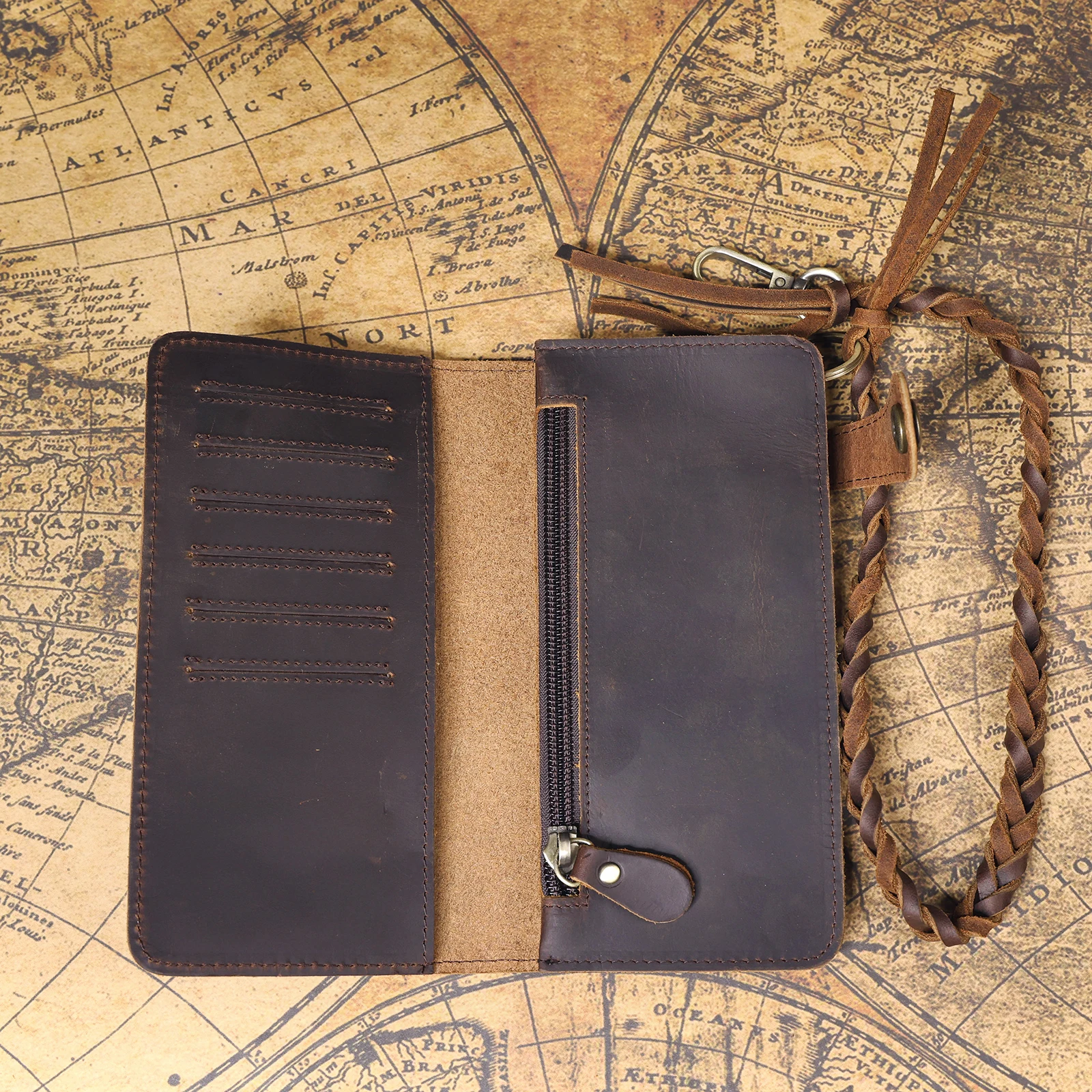 S.WORKER Vintage Crazy Horse Leder Geldbörse Handgefertigte Herren Echtleder Lange Geldbörse Taschenbrieftasche Clutch Bargeld- und Kartenhalter – Detail 8