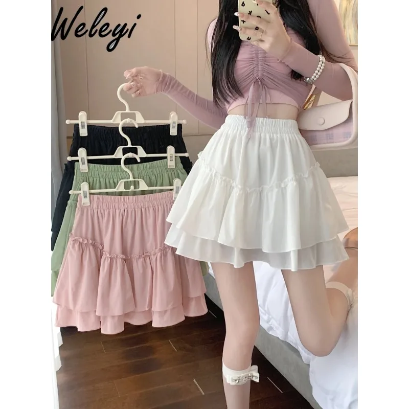 

Woman Oversized Skirts Japan Style 2024 Summer Princess Fluffy Cake Falda Elastic High Waisted A-line Pleated Short Pants Skirt