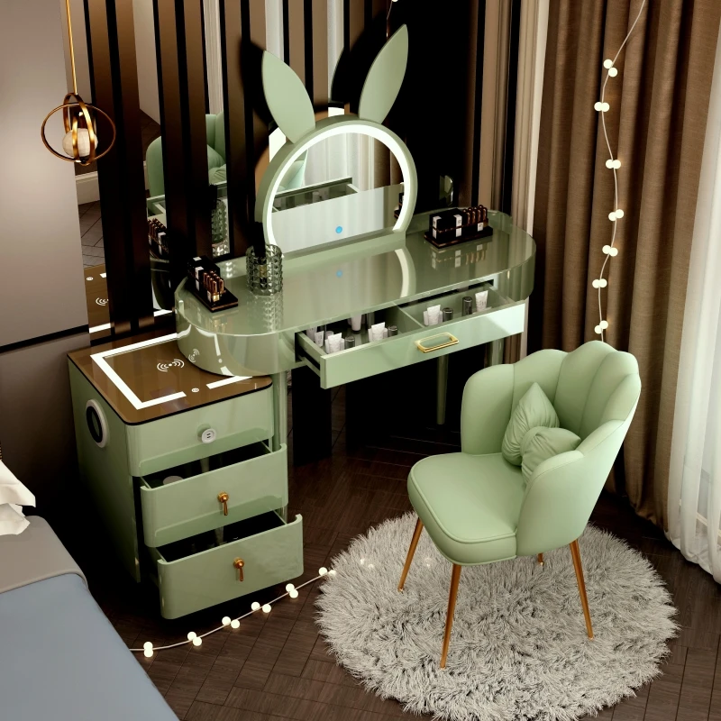 

Italian Storage Dressing Table Glossy Lighting Luxury Mirror Dressing Table Clothing Grey Postazione Makeup Furniture Bedroom