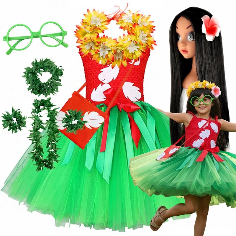 Costume Lilo Disney pour filles, tenue de princesse hawaïenne, tutu, avec guirlande, robes de fête pour enfants, Halloween, carnaval