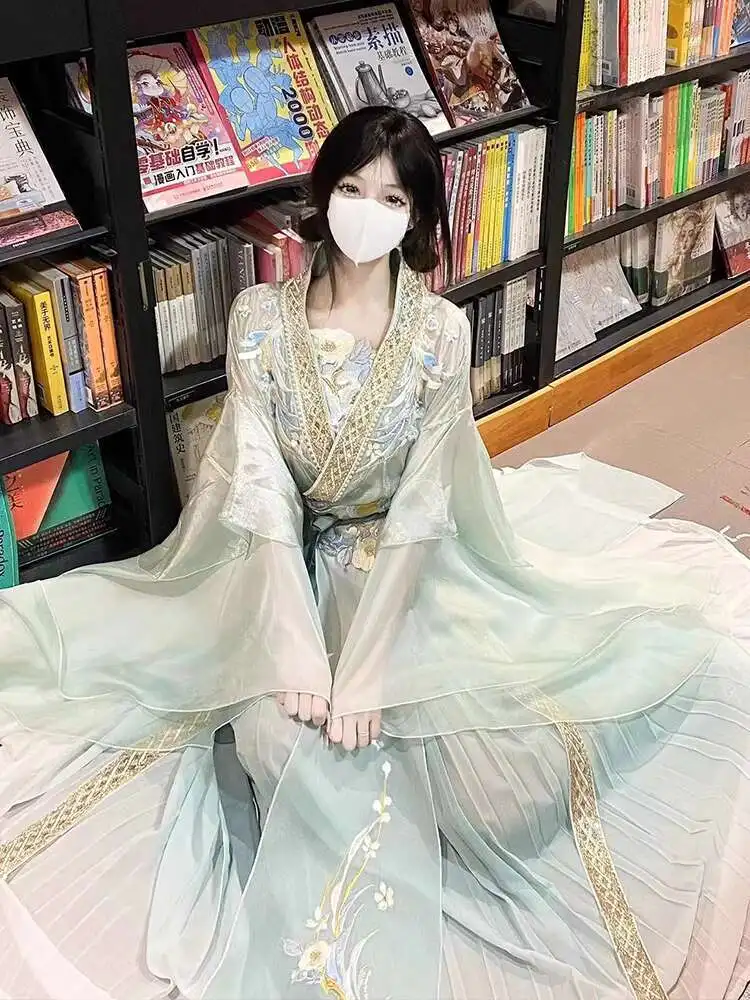 

Improve Female Women Hanfu Waist Length Baishan Tea Peony Suspenders Light Green Baby Blue Cos Cosplay 2025 Hot Sale