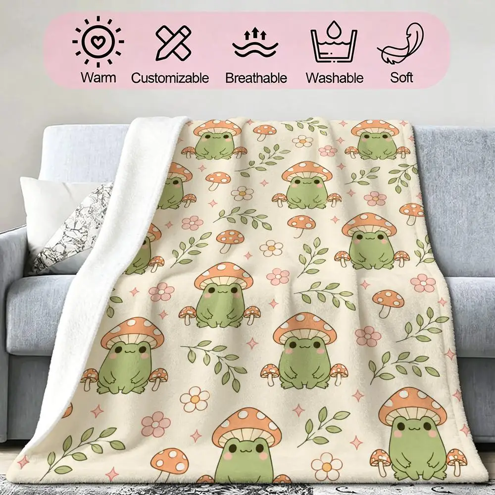 Frog Mushroom Gift for Girls Throw Soft Cozy Flannel Blanket for Couch Sofa Bed, Mid-Century Modern Art Lover Gift