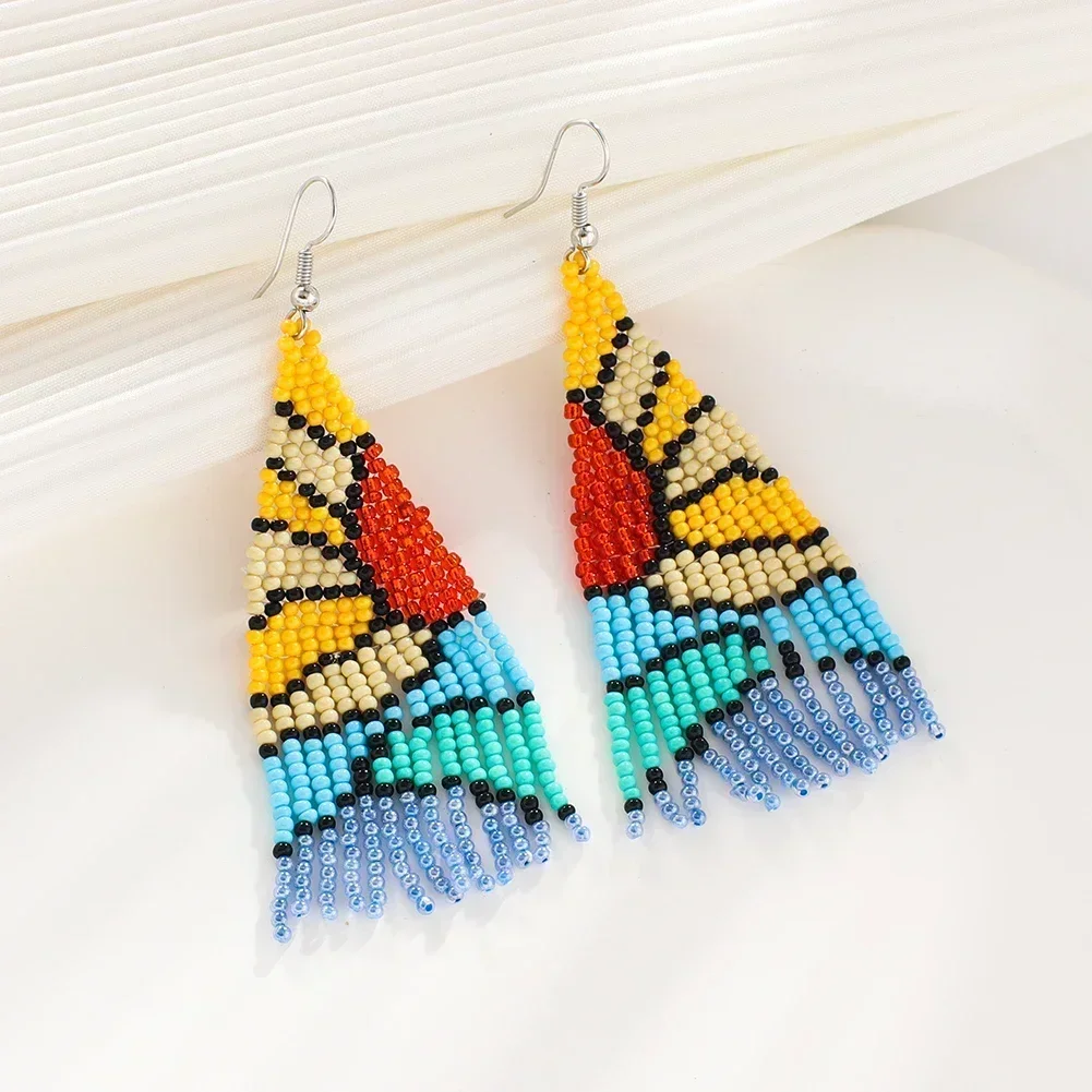 Rice Bead Earrings Hand knitting Fashion Bohemia Beading  Sunrise Landscape  Alloy Colorful sun Design Female Rice bead earrings