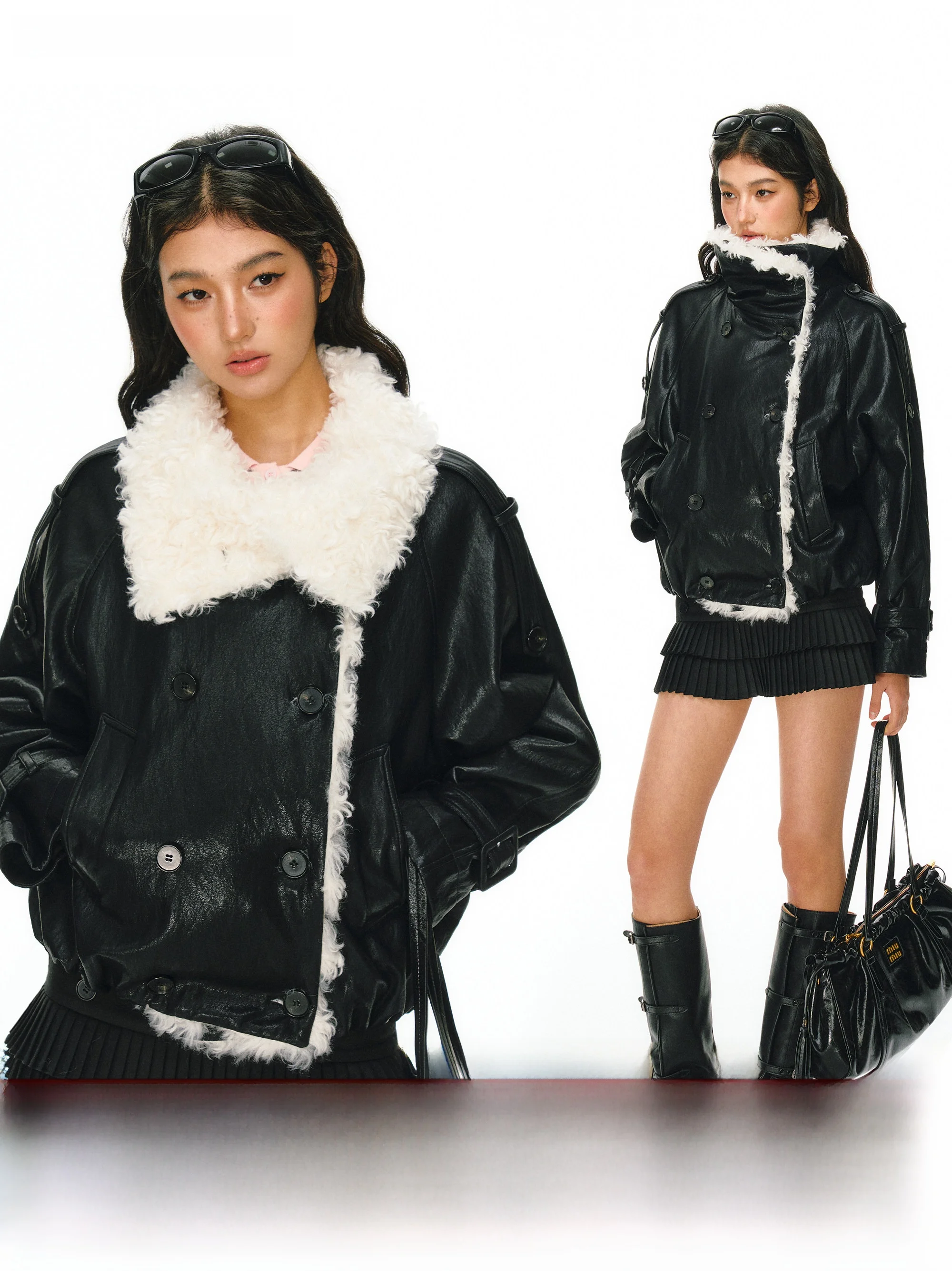 

Женская куртка Ariseism в американском ретро-стиле из блестящей искусственной кожи с белым воротником, уличный стиль, для осени и зимы