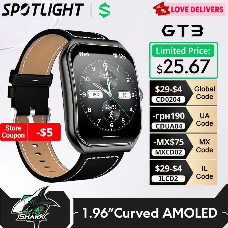 Global Version BLACKSHARK GT3 Smart watch 1.96'' Curved Amoled Display Support Bluetooth Call 100+ Sport Modes men‘s watch