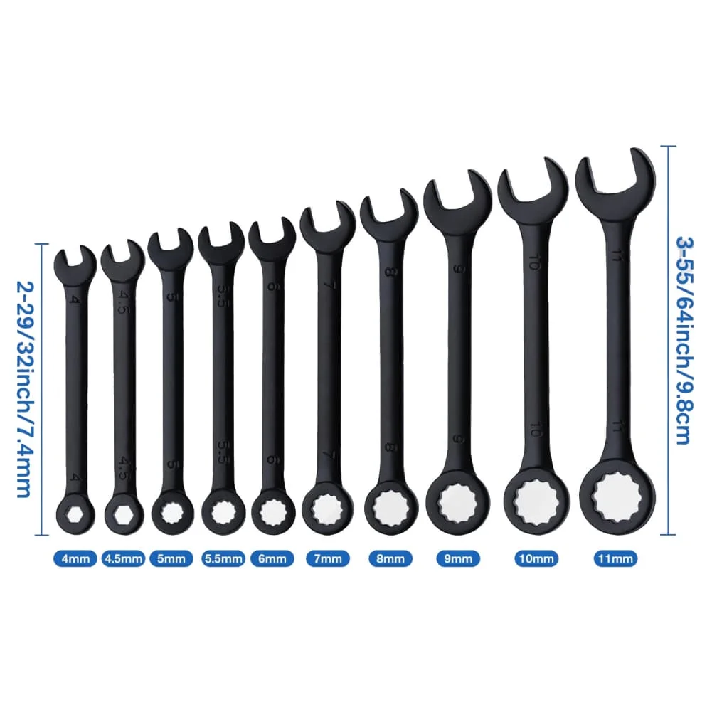 10PCS Wrench Set with Dual Measurement Markings for Seamless Transition Between Metric and Inch Fasteners in Mixed Projects