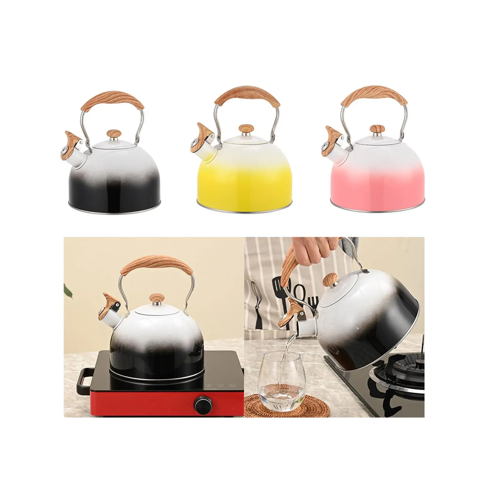 Whistling Stovetop Tea Kettle Stainless Steel with Spout Cover Hot Water Tea Pot over Fire Stovetop Kettle for Indoor Hiking