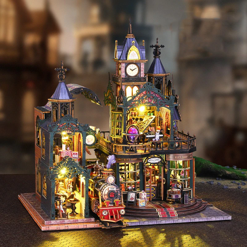 Kits de construction miniatures en bois, bricolage, voies ferrées, maisons de poupée ville sécurisées avec meubles, maisons magiques pour amis, cadeaux