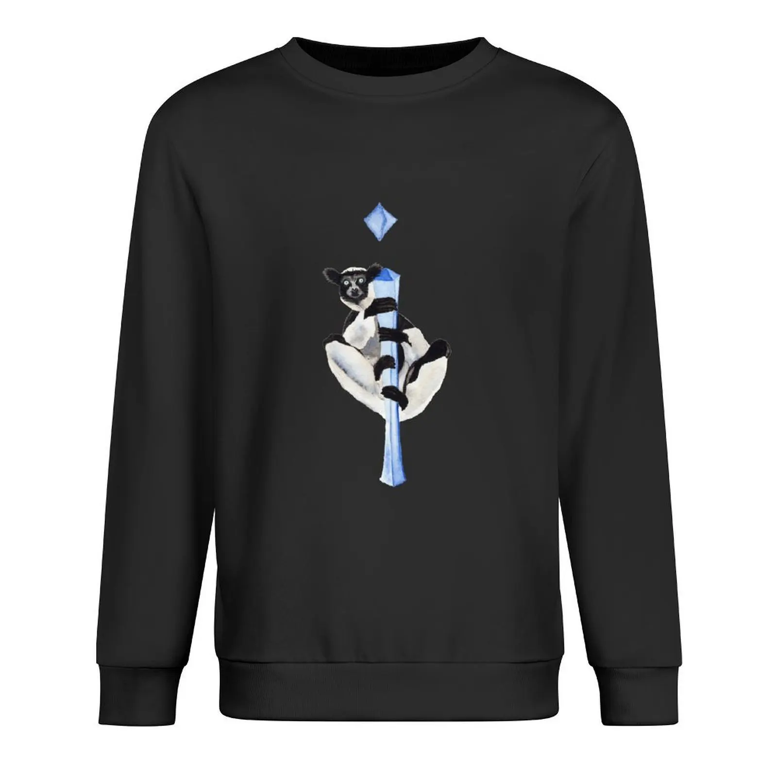 

i is for indri, watercolour black and white lemur painting Pullover clothes for men men's winter sweater men sweatshirt