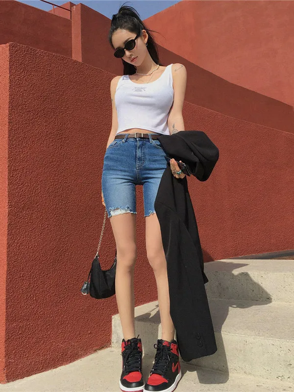 

High Waist Denim orts Women Summer Thin New Faion Hole Five orts Women Slimming Cotton Stretch Denim Spring Summer