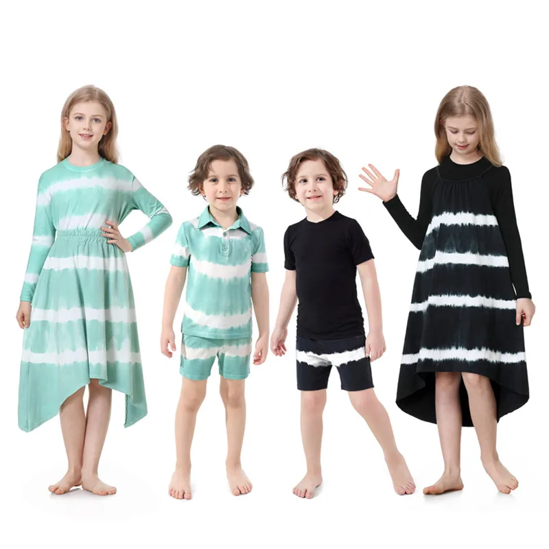 AP tie dye collection ragazzi ragazze primavera estate a righe famiglia vestiti coordinati bambini moda cotone casual tee dress gonna