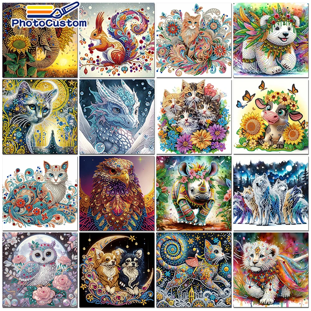 PhotoCustom DIY 5D Diamond Painting Animals Cross Stitch Kit Partial Special Shaped Embroidery Mosaic Art Decoration New Arrival