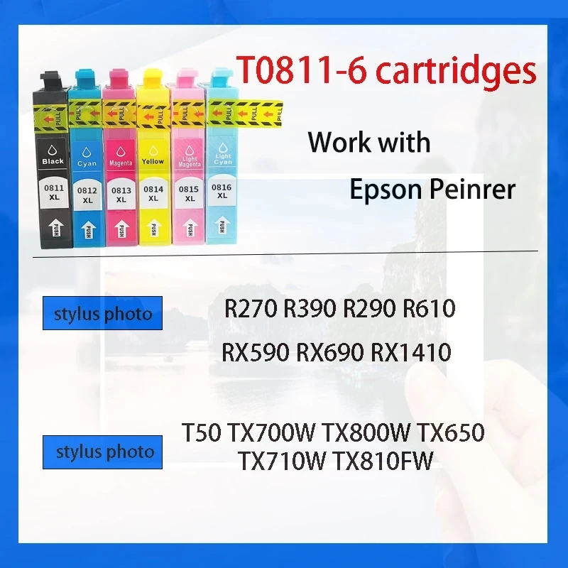 Cartucho de tinta para impresora Epson Stylus photo 1410, recambio de tinta Compatible con t0811-t0816, R270, R390, RX590, R290, R610, RX690, T50, TX700W, TX800W